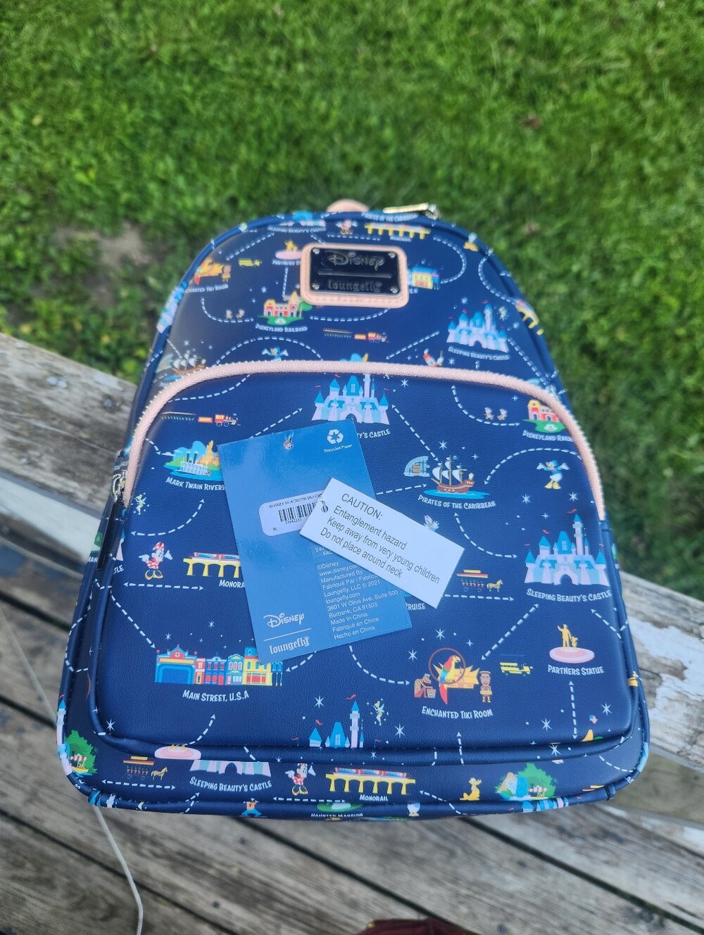 Loungefly Navy Disney Park Map Mini Backpack with Pink Accents - Picture 13 of 14